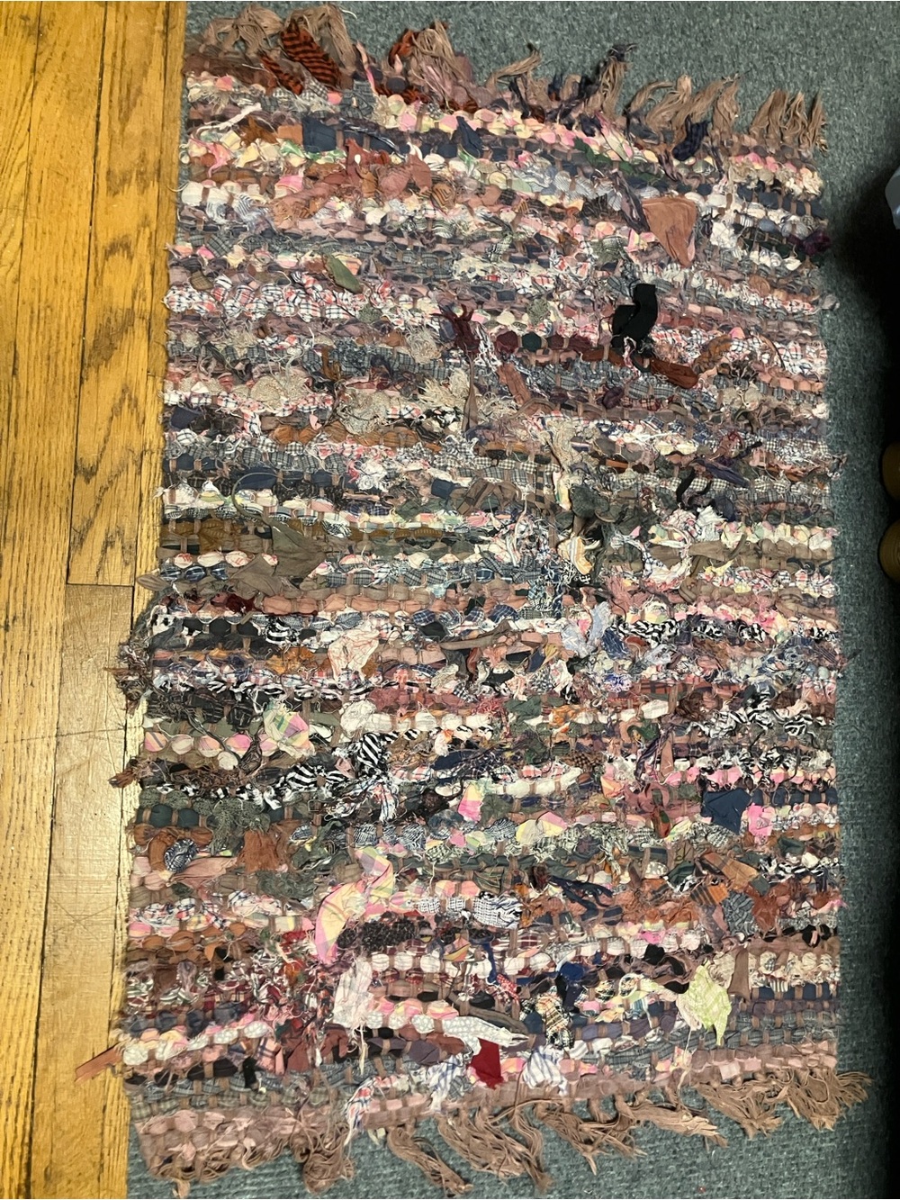 Handwoven Rag Rug in Mixed Neutrals and Pink